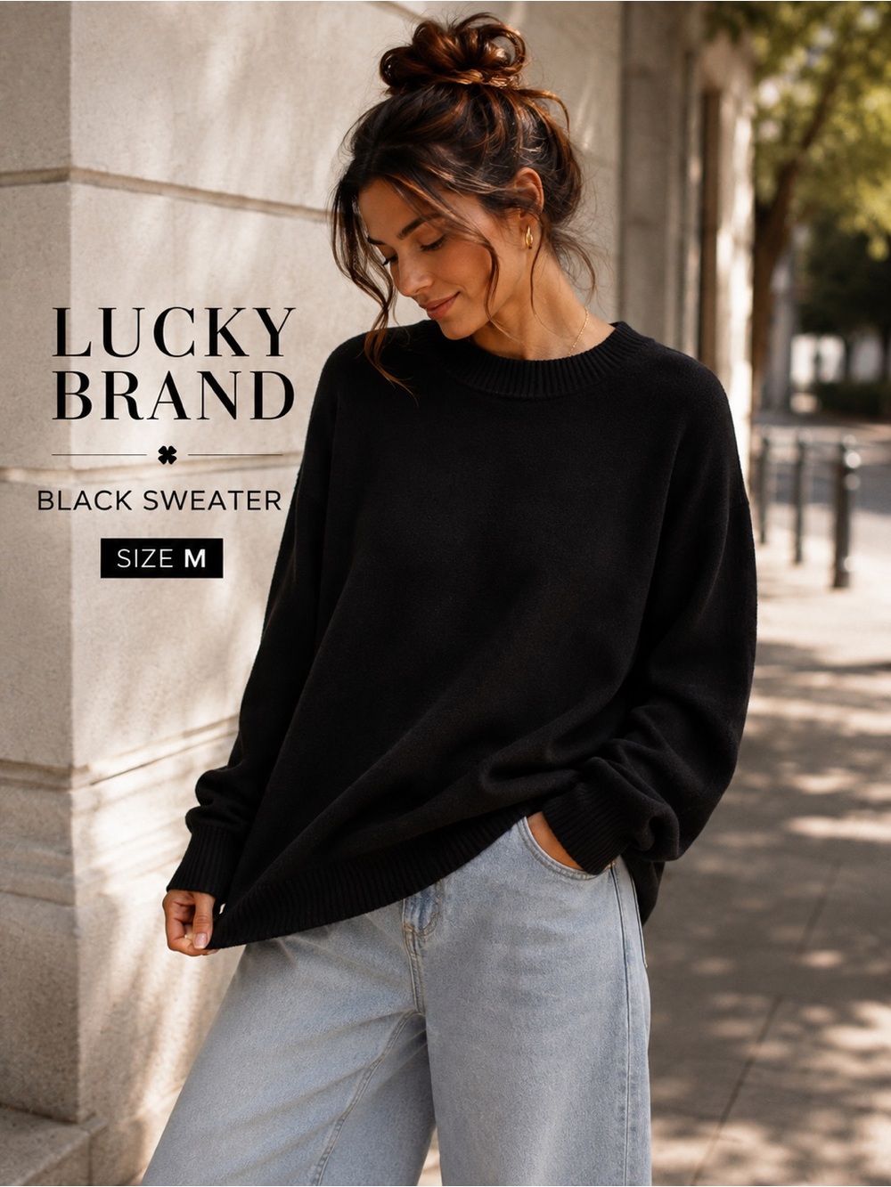 Lucky Brand Black Relaxed Crewneck Sweater
